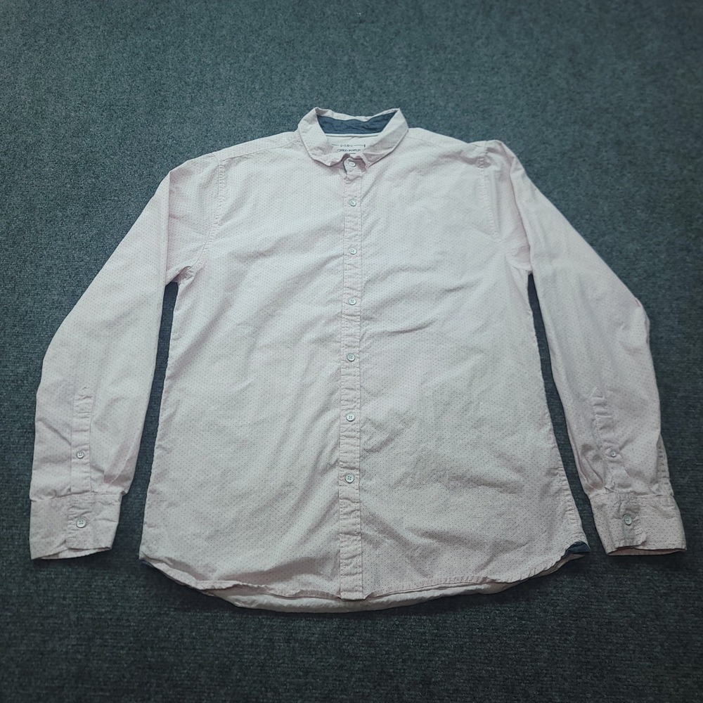 PD&C Peached Poplin Mens Large Slim Fit Button Down Shirt Pink Micro Dot